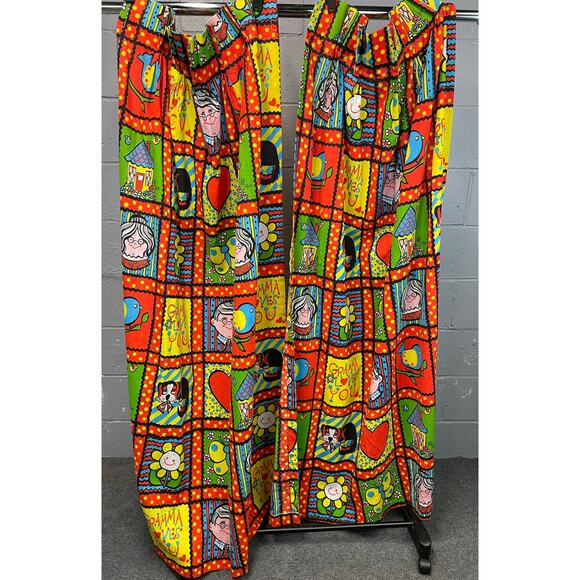 Vintage 60s Patchwork Drapes Character Gramma Loves You Fabric Yardage Joyce Mil - Picture 1 of 10